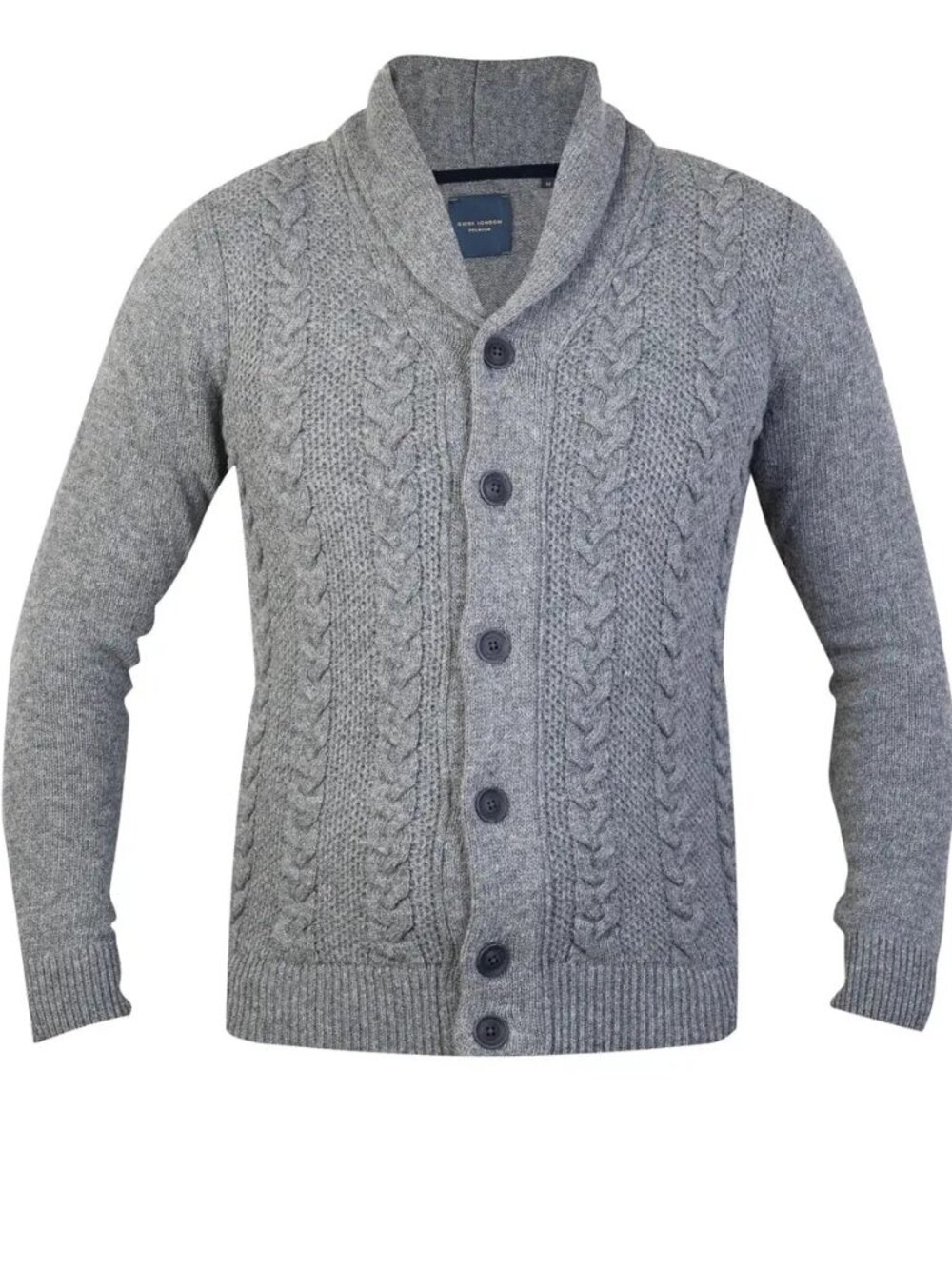 Guide London Grey Shawl Collar Cable Knit Long Sleeve Button Up Cardigan/4116